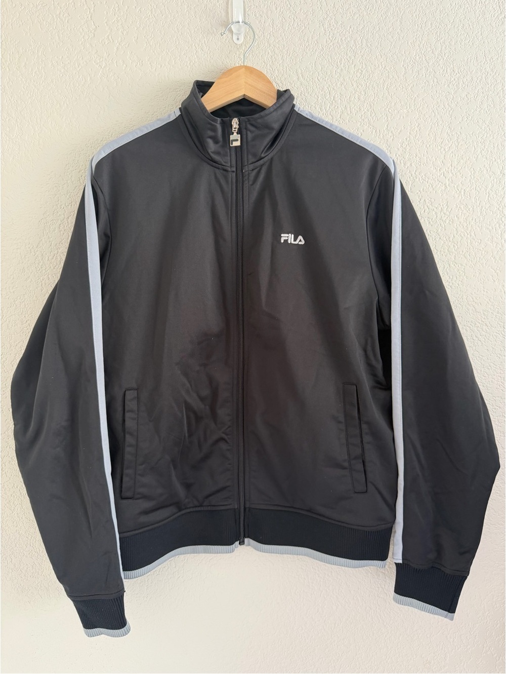 FILA Black Track Jacket with Light Gray Stripes